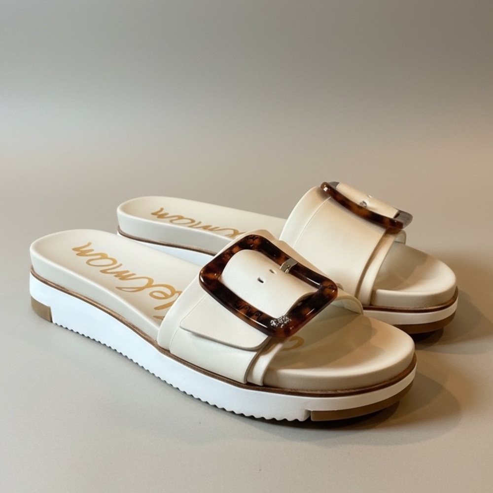 Sam Edelman Arianne Cream Slide Mules with Tortoiseshell Buckle